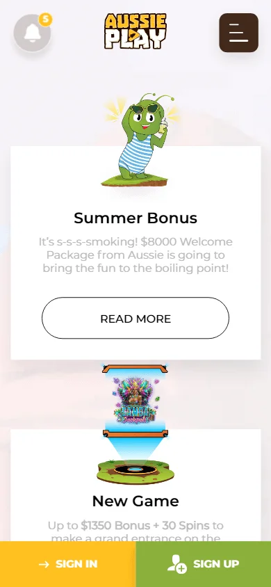 Aussie Play Casino mobile promotions area with welcome bonus details